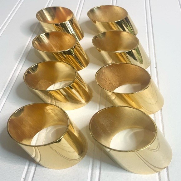 Vintage 1990s Set of 8 Gold Metal Napkin Rings – Sleek Modern Oval Design - Picture 1 of 5